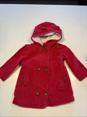 Girls Bear Ears Hooded Red Coat